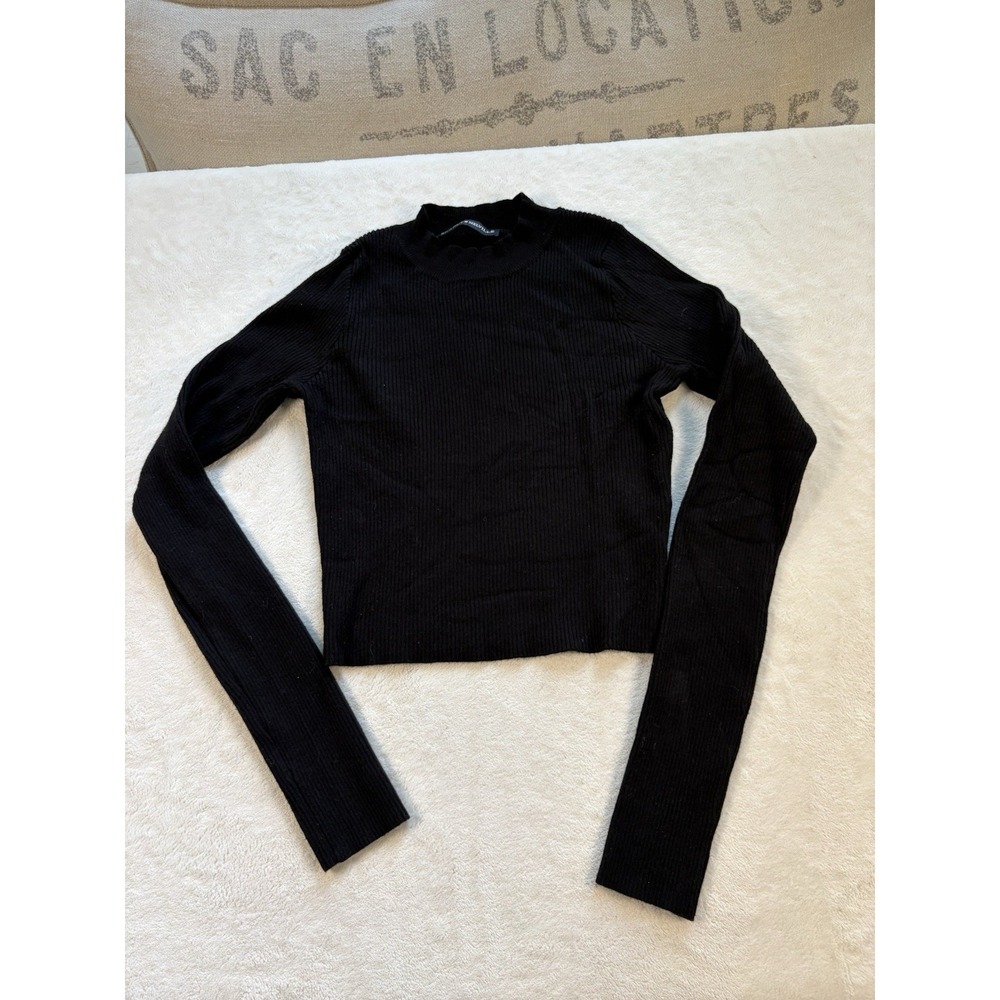 Brandy Melville Women's‎ Black Cropped Ribbed Long Sleeve Top Shirt One Size